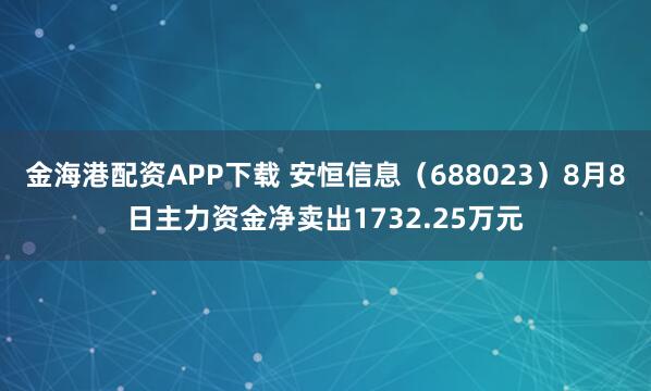 金海港配资APP下载 安恒信息（688023）8月8日主力资金净卖出1732.25万元